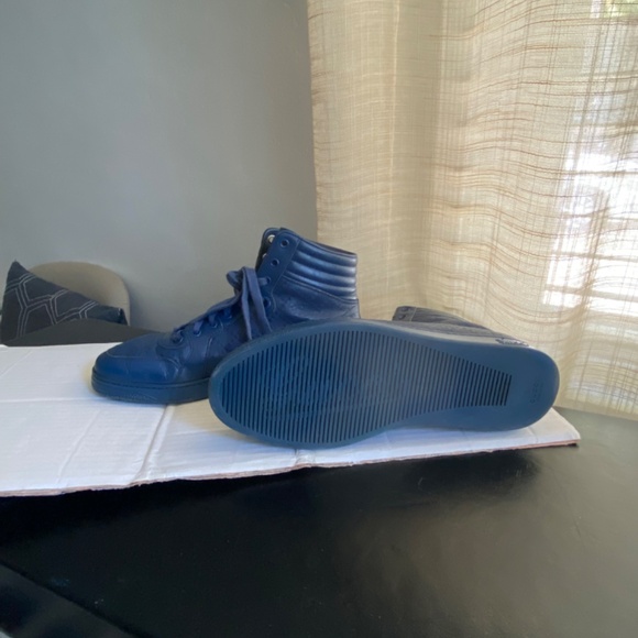 GUCCI BLUE LEATHER HI-CUT RUBBER SHOES SNEAKERS 6 - Picture 10 of 12